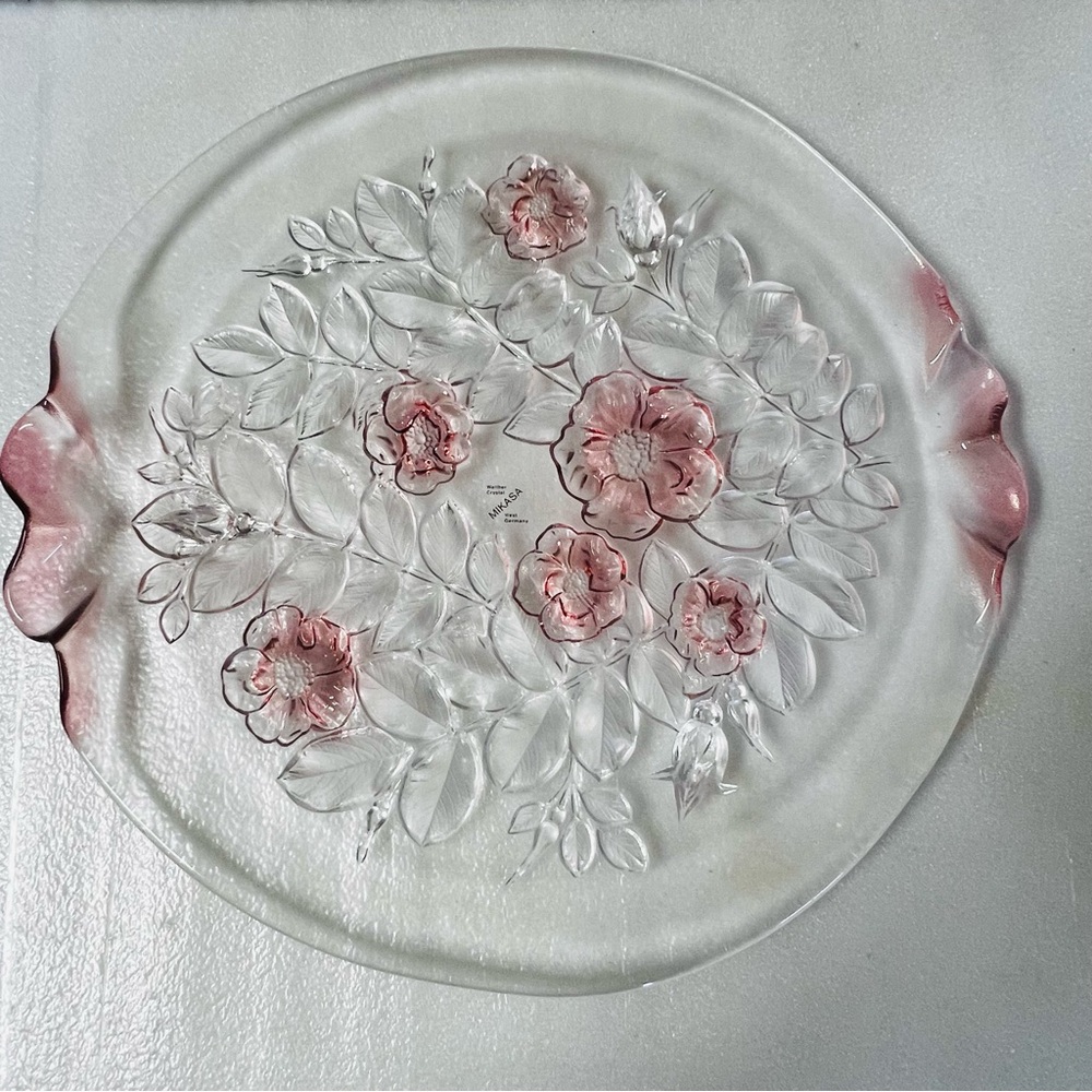 Mikasa Rosella Round Pink Floral Handled Cake Plate or Platter